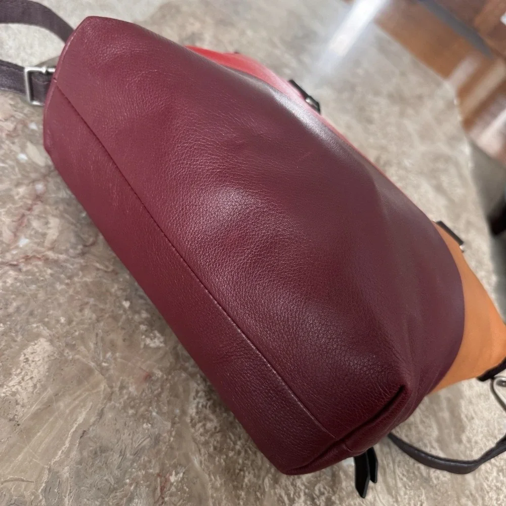 FOSSIL Dawson Red Multi Leather Convertible Satchel Shoulder Bag Crossbody